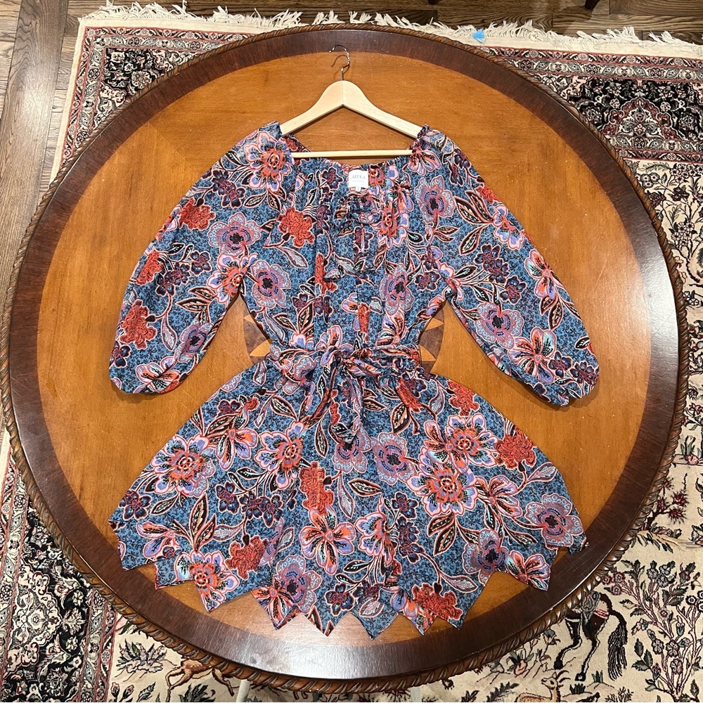 MISA Los Angeles Tara Floral Chiffon Faux Wrap Mini Dress Cerulean Small Revolve - Picture 4 of 16